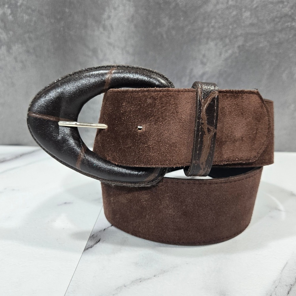 Chetta B Brown Suede Leather Belt Womens Size 4 Wide Oval Buckle Boho Western